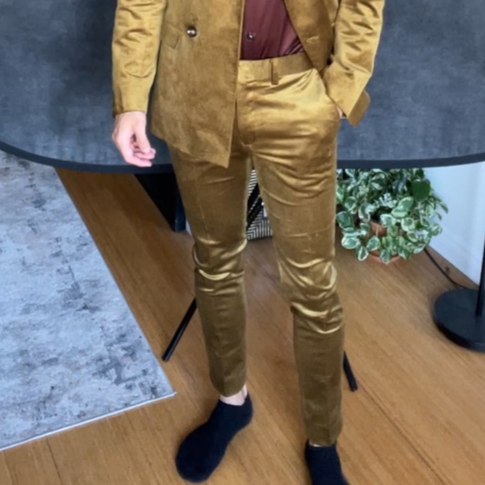 Topman corduroy suit pants in olive